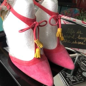 BODEN Pink Suede TStrap 2.5” Heels Sz 36.5 /6.5 US